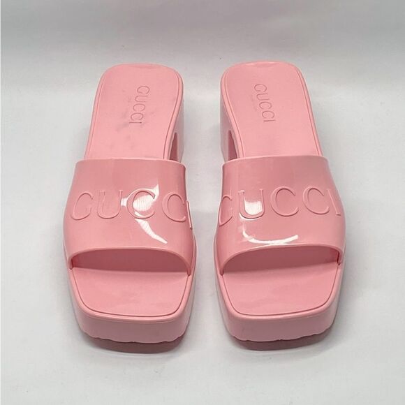 Gucci Pink Rubber Platform Slide Sandals size 37 - Picture 2 of 12